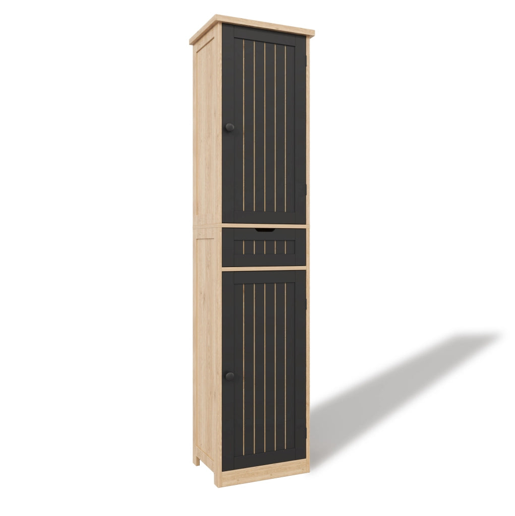 Credenza da cucina 170x40x30 cm in MDF naturale e nero; con 4 ripiani regolabili