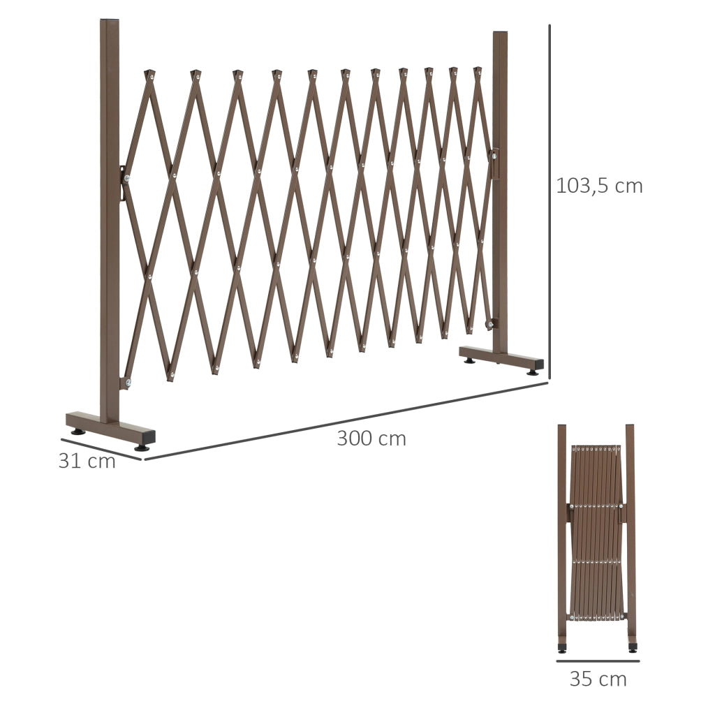 Cancello/barriera estensibile a forbice, 35-300 cm, ideale per giardini, in alluminio, marrone, H103,5 cm