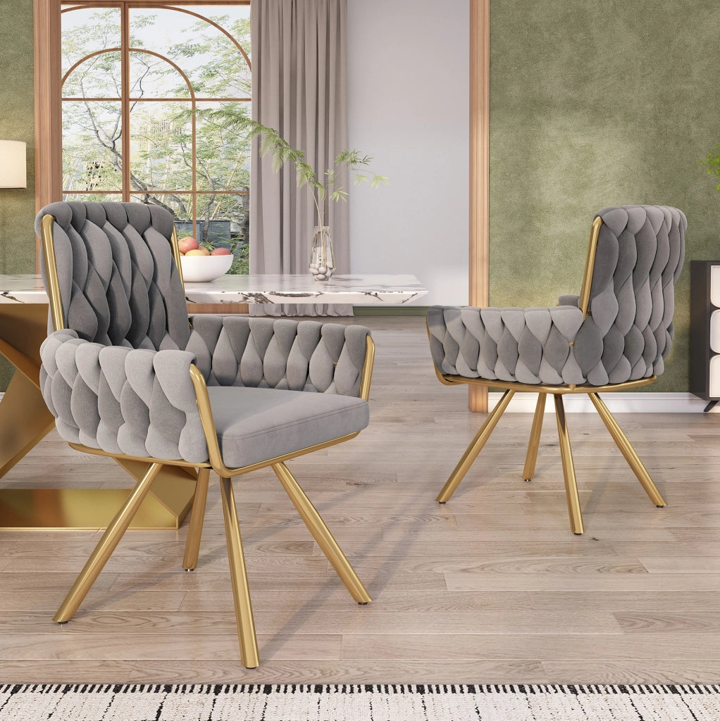 Set di 2 sedie da pranzo girevoli 360° con braccioli; in velluto grigio