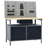 Banco da lavoro da 120 cm con 3 pannelli a parete e 1 mobiletto da officina tavolo da lavoro grigio/nero 02_0003657