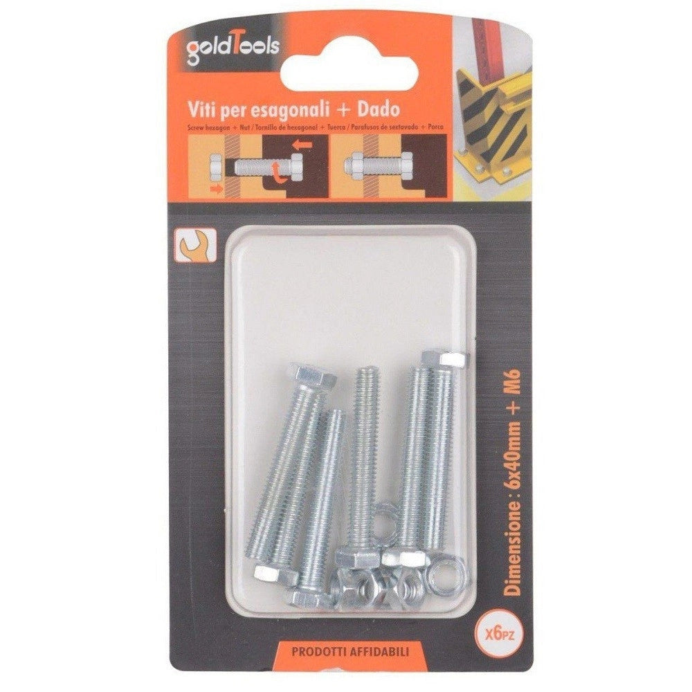 Trade Shop - Set 6 Pz Vite Viti Per Esterno A Testa Esagonali 6x40 Mm Con Dadi Dado M6 90917 -