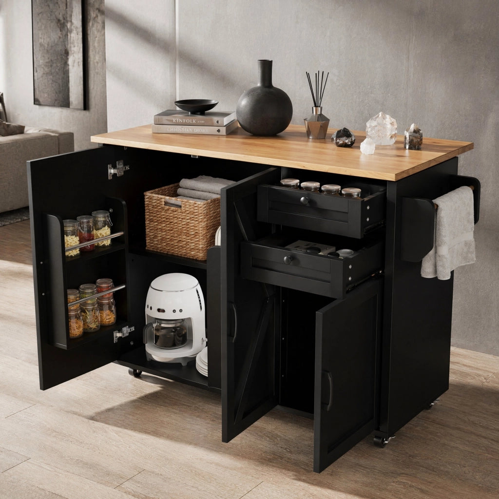 CARRELLO CUCINA MULTIFUNZIONALE 120x43,2x92 cm MDF Nero