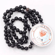 Kralen con corda per l'assemblaggio di gioielli Piatte pietre per DIY 4 mm = 180 pezzi e 1 rotolo di corda Pietre di obsidiana nera 4 mm