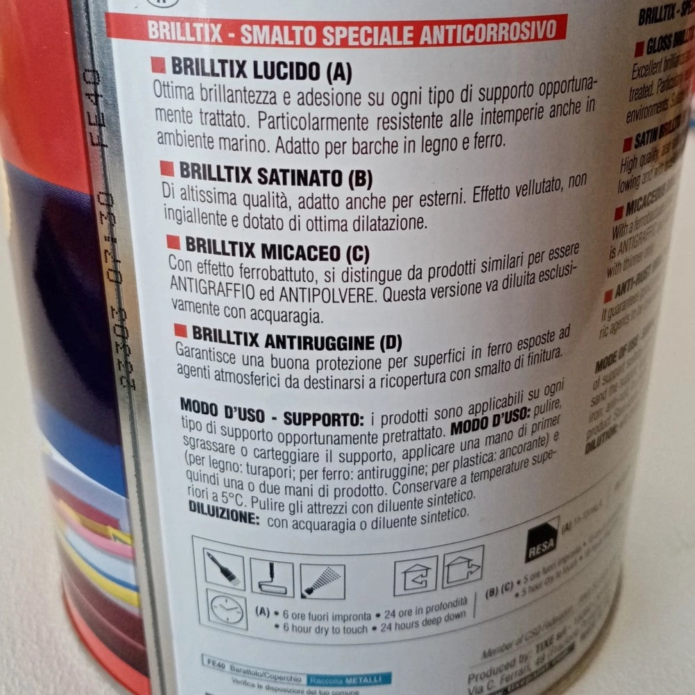 Brilltix 750ml colore luna finitura lucida smalto base solvente diretto su ruggine