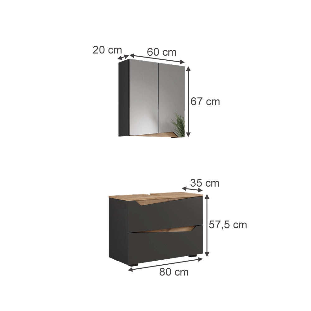 Vicco Set di mobili da bagno Antracite/Artisan 2 parti