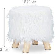 Pouf sgabello in pelliccia sintetica con 4 gambe in legno bianco 13_0002796