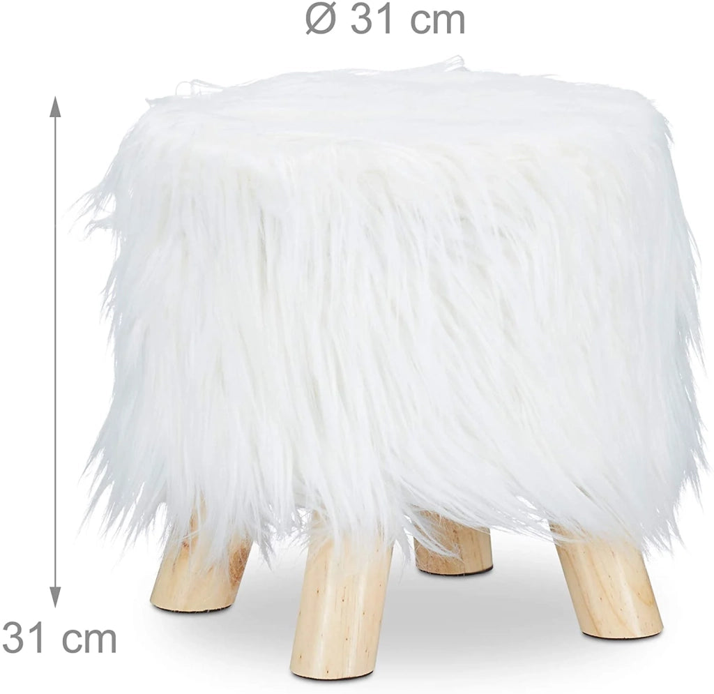 Pouf sgabello in pelliccia sintetica con 4 gambe in legno bianco 13_0002796