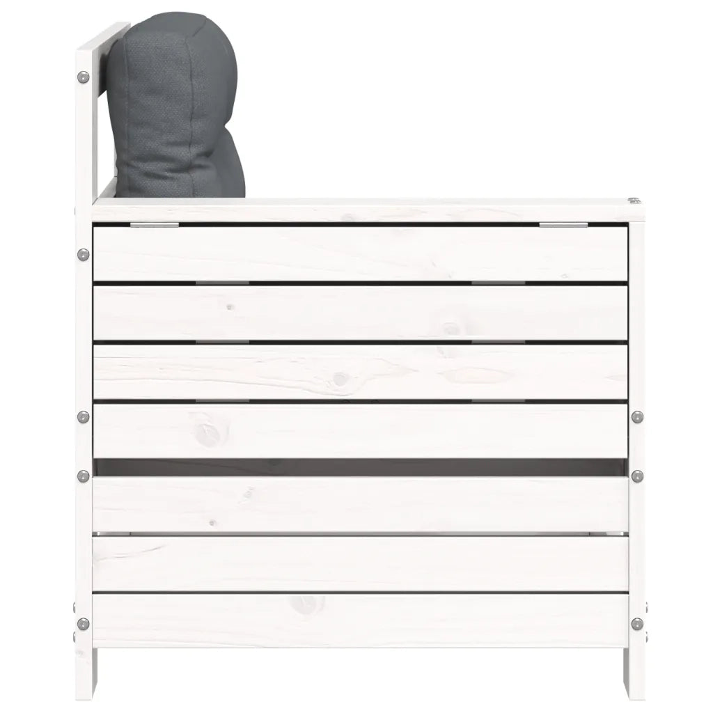 Divano Giardino Senza Braccioli con Cuscino-Sofa da Giardino-Divanetto da esterno Bianco Legno Pino 293106