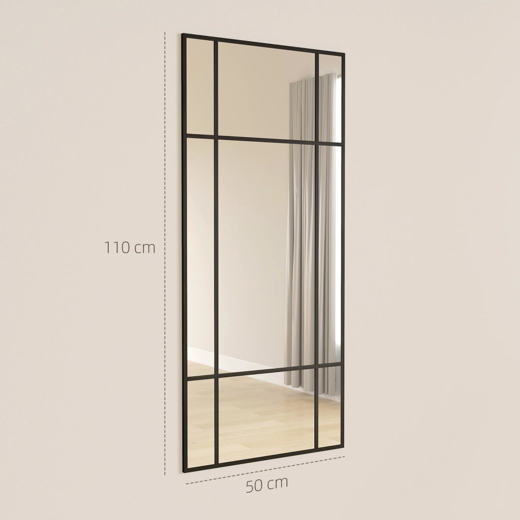 Specchio da Parete Stile Finestra 110x50 cm con Montaggio Verticale e Orizzontale Nero