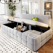 Letto singolo imbottito 90x200 cm con vano contenitore, grigio chiaro