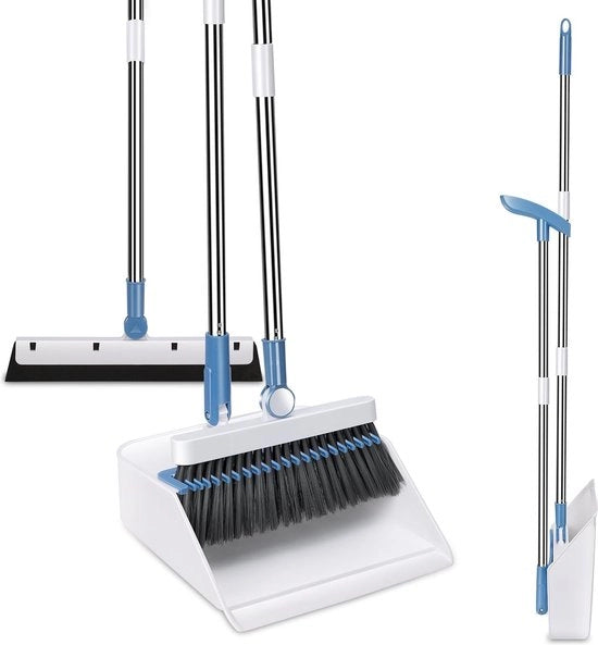 Vegetto Multifunzionale con Aspirapolvere e Set di Spazzole per Pavimenti con Spazzola per Pavimenti - 3-in-1 Kit di Pulizia per Casa, Ufficio e Aree di Accesso (Blu + Bianco)