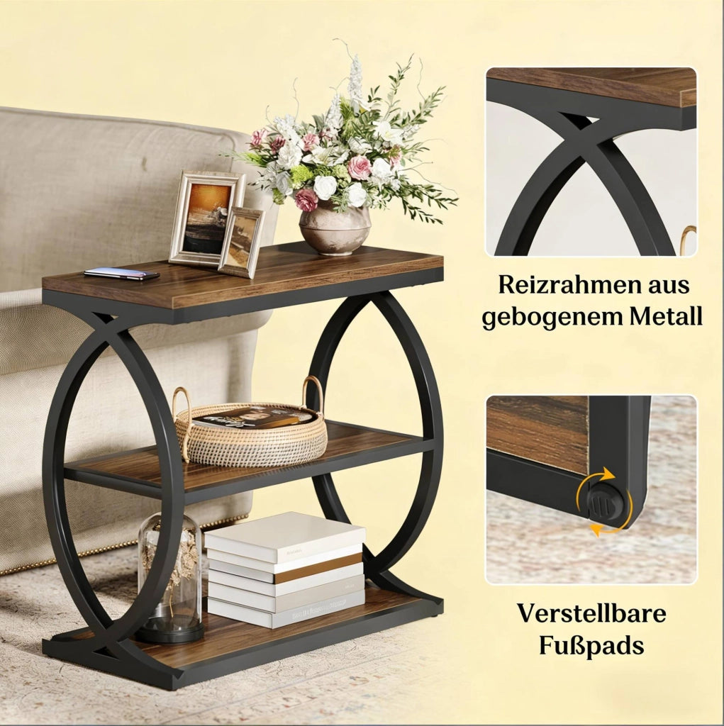 Tavolino laterale industriale farmhouse con 3 ripiani