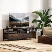 Mobile TV Industriale con 3 Cassetti e 3 Ripiani Aperti, in Legno e Acciaio, 147x40x50 cm, Nero e Marrone