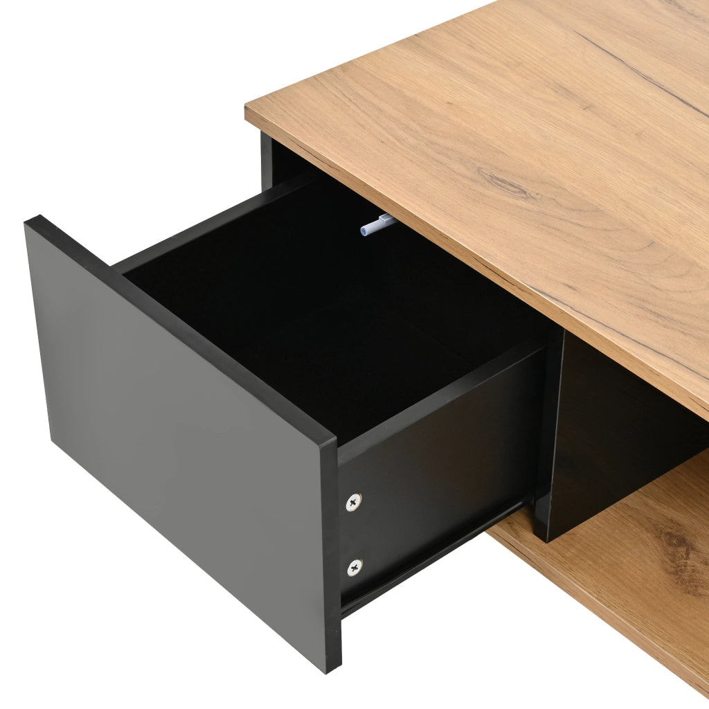 Tavolino da caffè 70x70x31;5 cm con 3 cassetti e vano aperto in truciolare nero e naturale