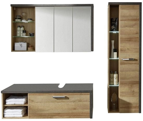 Set da bagno a 3 elementi - armadio da bagno - marrone