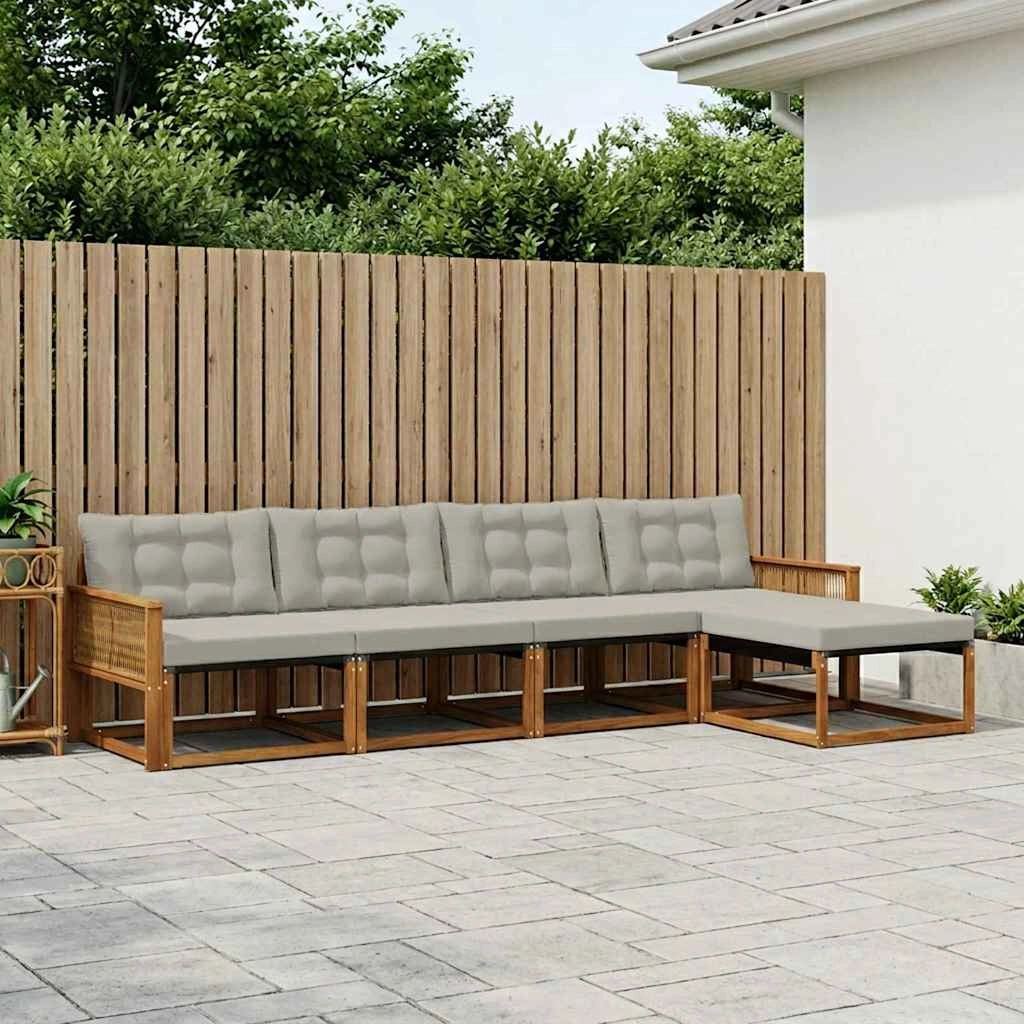 Set di divani da esterno 5 pz Naturale e Grigio Chiaro 3381363