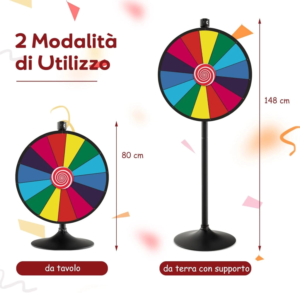 24'' Gioco Ruota Personalizzabile, 2 in 1 Ruota della Fortuna da Terra o Tavolo, Altezza Regolabile, con Pennarello Cancellabile e Cancellino, Ruota Fortuna per Fiera Carnevale Feste