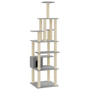 Tiragraffi per gatti torre per arrampicata giocattolo piattaforma per arrampicata con tiragraffi in sisal leggero 183 cm grigio 02_0022596