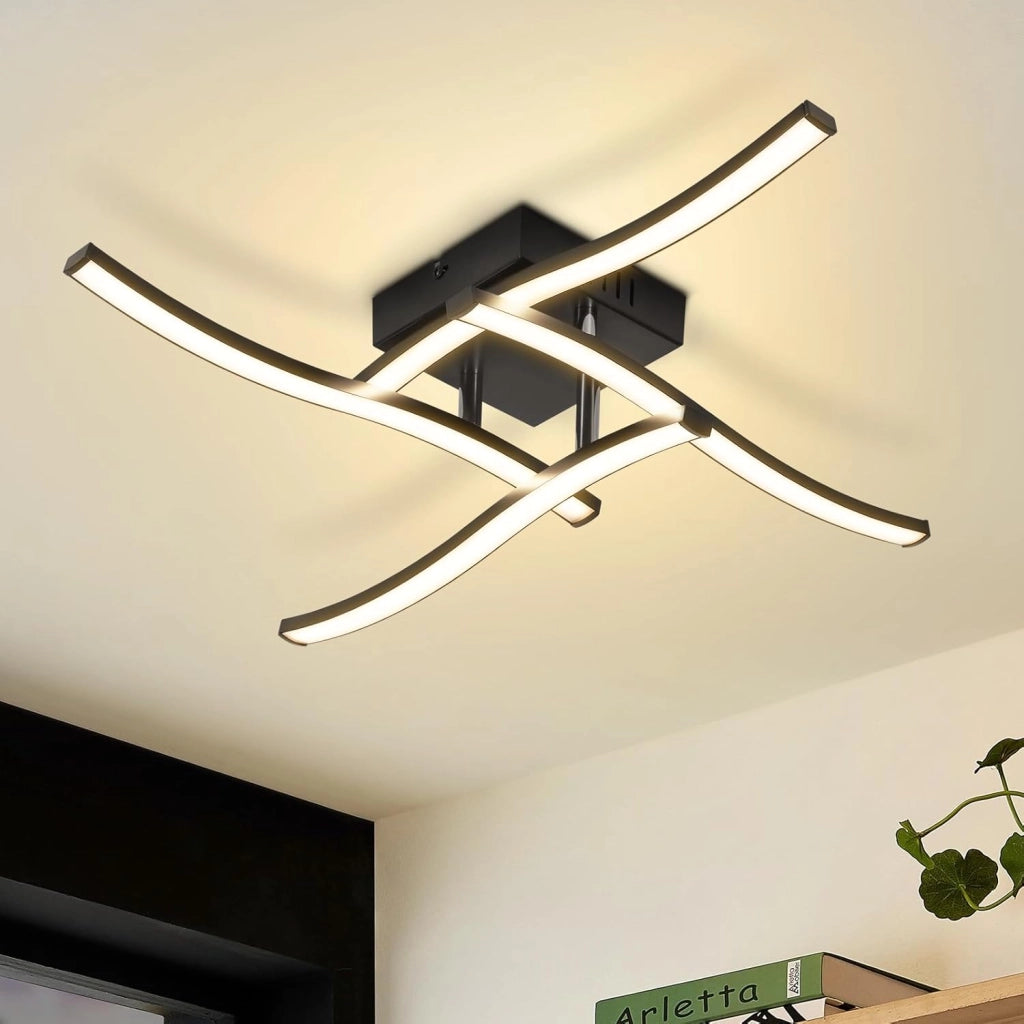 ZMH Lampada da soffitto plafoniera LED 24W nera moderna design ondulato per cucina soggiorno corridoio
