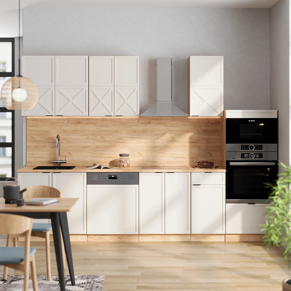 Vicco Cucina componibile Grigio/beige/rovere dorato 300 cm con armadio alto, PL Antracite