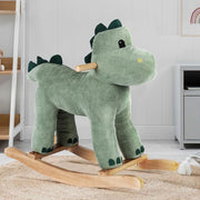 Dinosauro a Dondolo Verde in Peluche con Suoni Realistici Base in legno 3+
