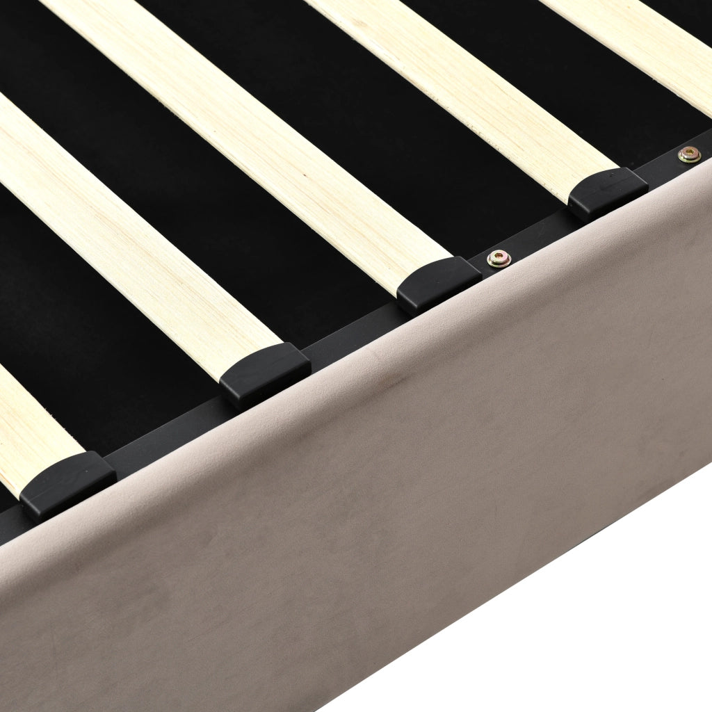 Letti contenitori 90x200 cm; testiera regolabile e contenitore; velluto; grigio chiaro (Senza materasso)