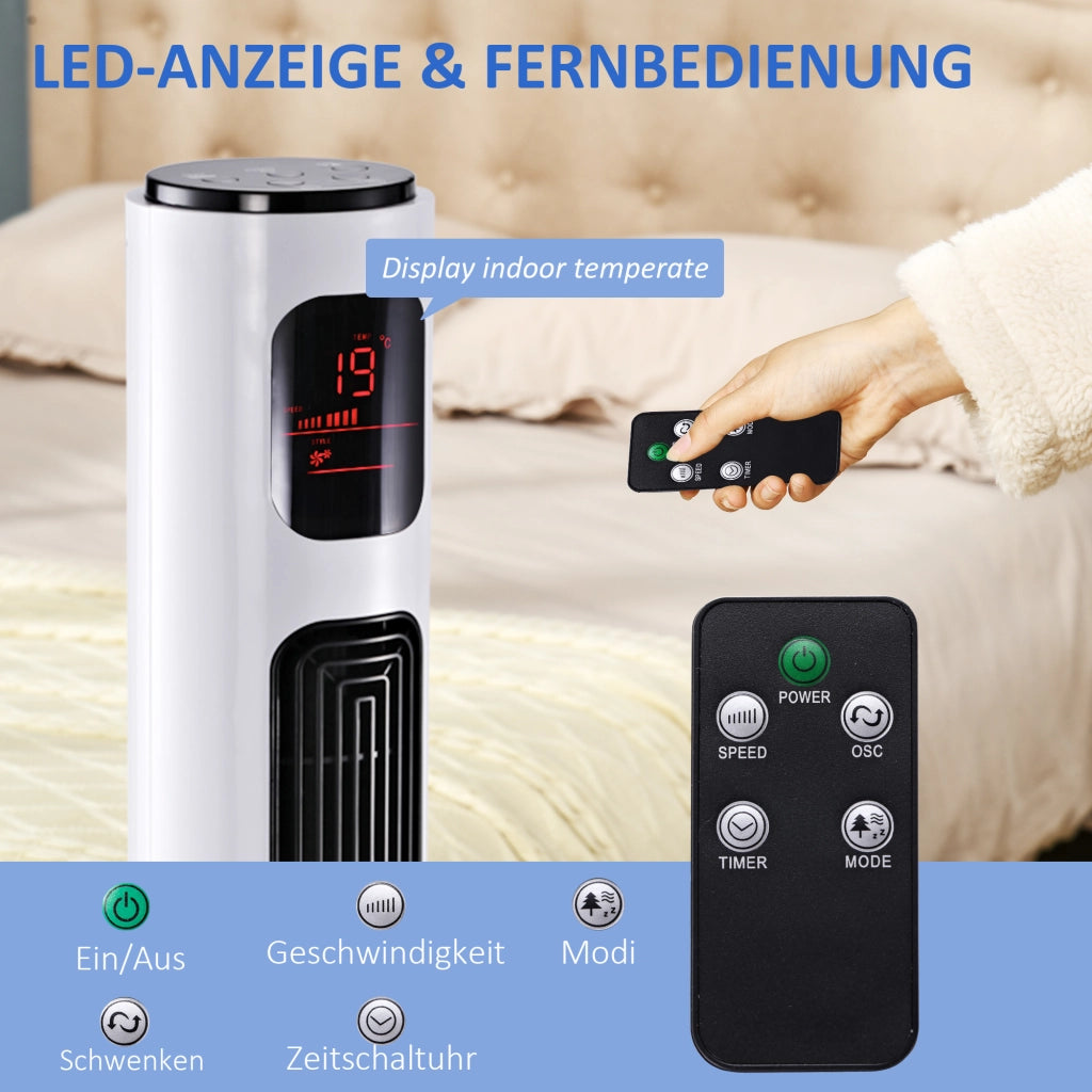 Ventilatore a colonna con telecomando 96 cm oscillante 45 W 3 velocit¨¤ ¨C zephmum ¨C Bianco