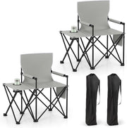 Sedia da Campeggio con Tavolino Laterale, Sedia da Picnic Pieghevole con 2 Tasche, Portabicchieri, Braccioli Imbottiti, Borsa da Trasporto, Portata 150 kg (Grigio)
