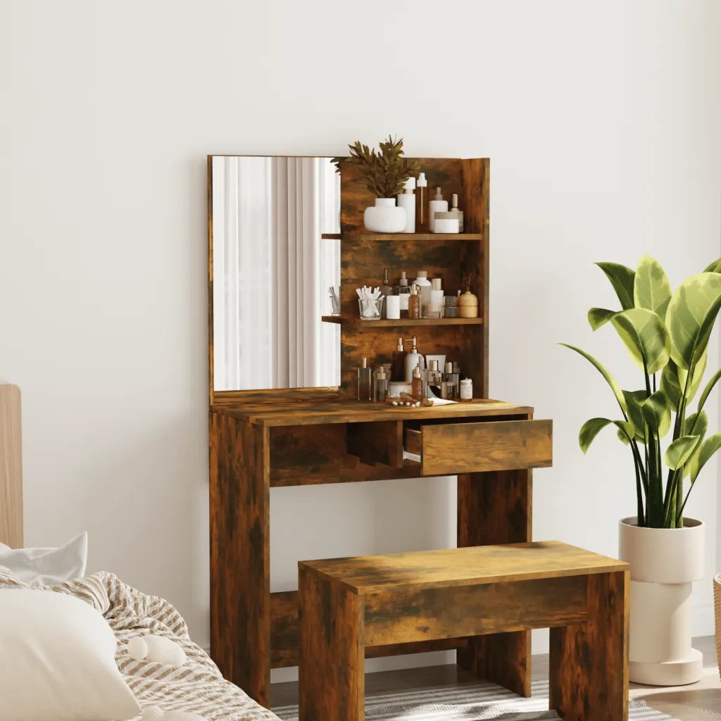 Toeletta con Specchio-Tavolo da Vanit¨¤ Rovere Fumo 74,5x40x141 cm