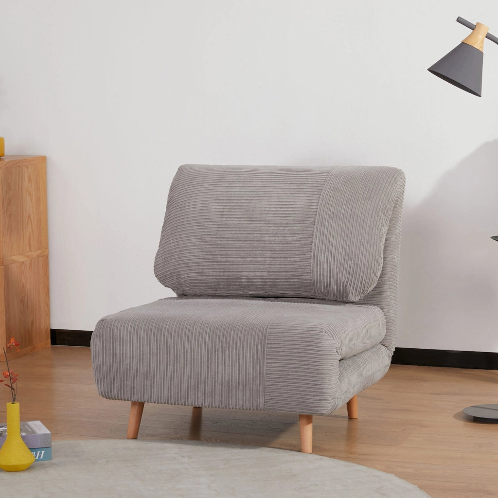 Poltrona letto 2 in 1 trasformabile, reclinabile, in tessuto effetto corda, grigio chiaro