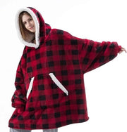 Coperta con cappuccio e maniche lunghe, unisex, adatta per l'uso sul divano o davanti alla TV, 120*90 cm. A scacchi rossi.