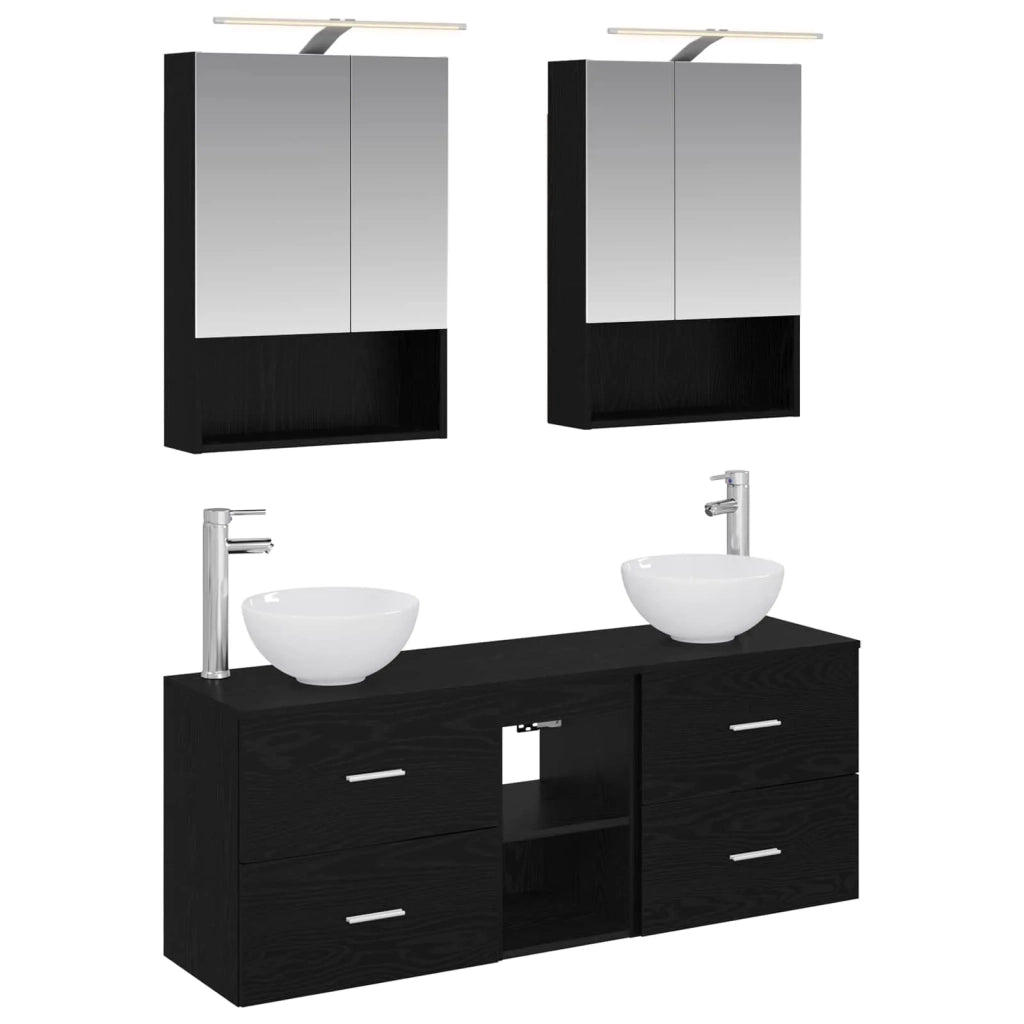 Set di Armadi da Bagno 5 pcs Rovere Nero 50 x 14,5 x 70 cm 3406680