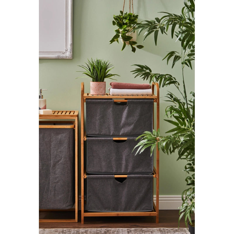 Cassettiera 3 Cassortiti Nakhon H90 Bamboo+tessuto Grigio