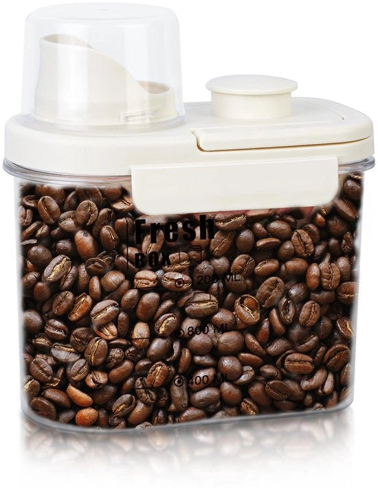 Set di conservazione con coperchio, ermetico, contenitore di conservazione per organizzare la cucina dispensa per alimenti secchi, pentola per versare, cereali per colazione, farina (1 set x 1,6L - bianco crema)