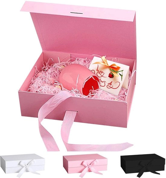 Scatola regalo con striscia - 21x17x7cm - Scatola magnetica - Scatola decorativa riutilizzabile - Matrimonio/Festa d'anniversario/Natale - Scatola regalo rettangolare - Confezione di regalo