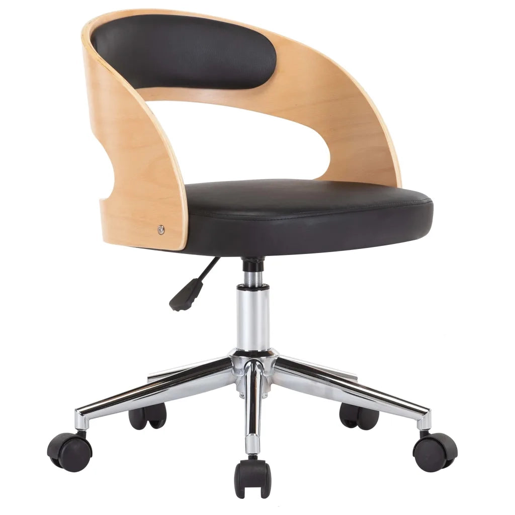 Sedia da Ufficio Girevole Nera in Legno Piegato e Similpelle 3054845