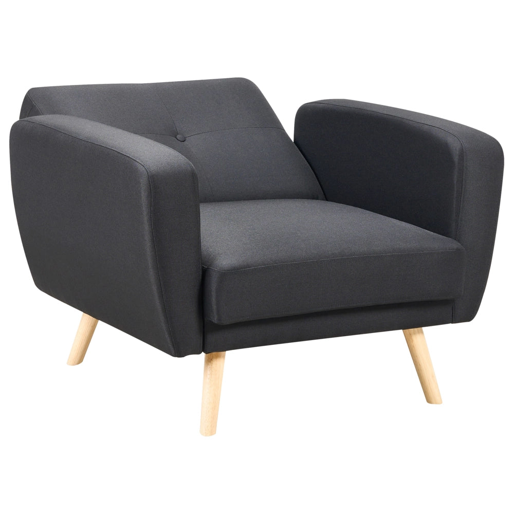 Poltrona Rivestita In Tessuto Nero Trasformabile Schienale Regolabile Gambe In Legno Soggiorno Moderno E Minimalista