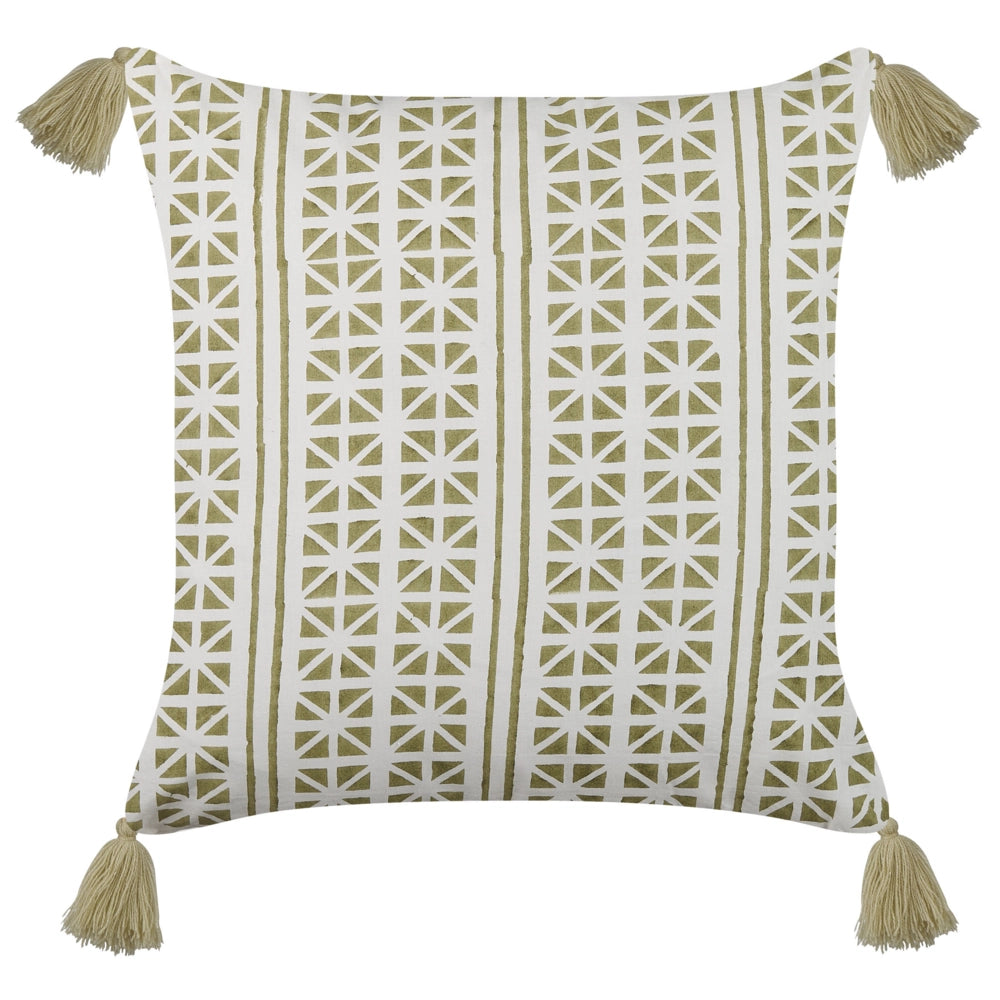 Set di 2 cuscini sparsi verde e bianco 45 x 45 cm stampa a blocchi a mano rivestimenti rimovibili cerniera motivo boho