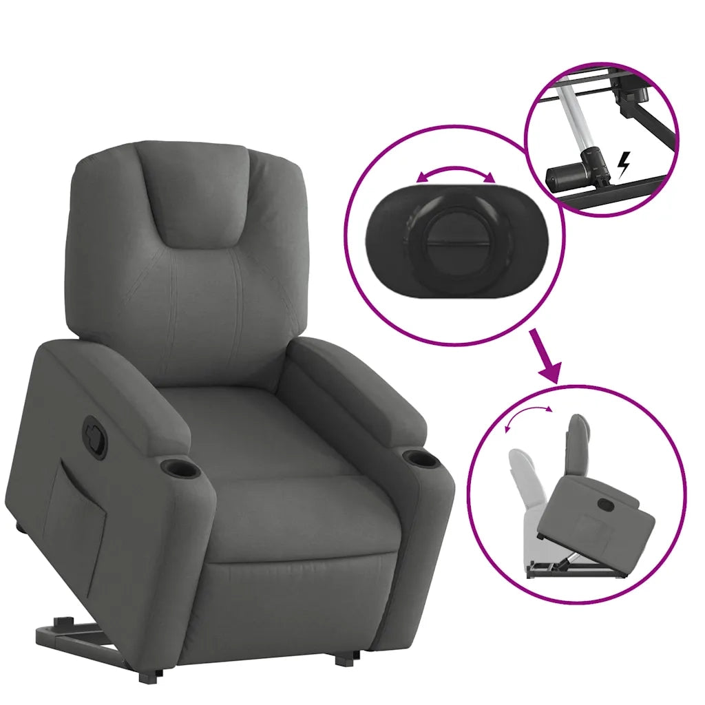 Poltrona Alzapersona Reclinabile Grigio Scuro in Tessuto 3204369