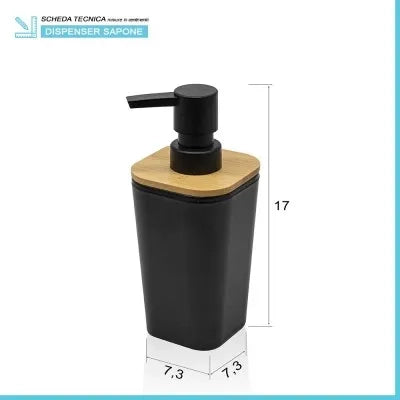 Set accessori bagno moderno in finitura nera opaca con dettagli in bambù