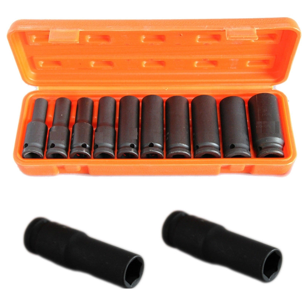 Trade Shop - Kit Set 10 Bussole 1/2" Esagonali Per Avvitatore Pistola Pneumatica Da 10 A 24mm -