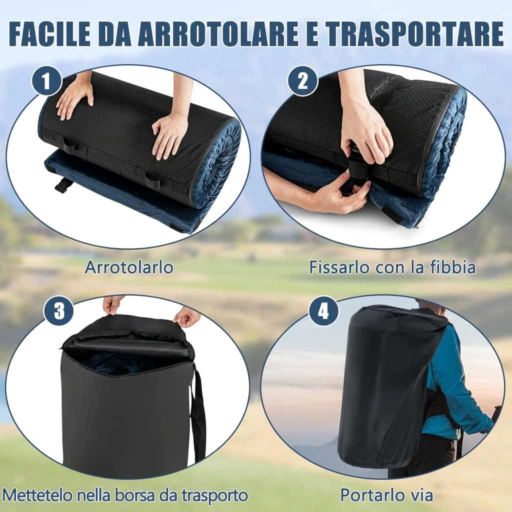 Materasso da Campeggio Impermeabile in Memory Foam, Materassino Portatile con Borsa di Trasporto, Base Antiscivolo, Componibile ed Ergonomico, 183 x 62,5 x 6,5cm