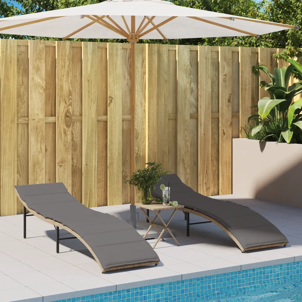 Lettini Prendisole 2 pz | Sdraio da giardino | Lettino da sole con Cuscini Beige in Polyrattan
