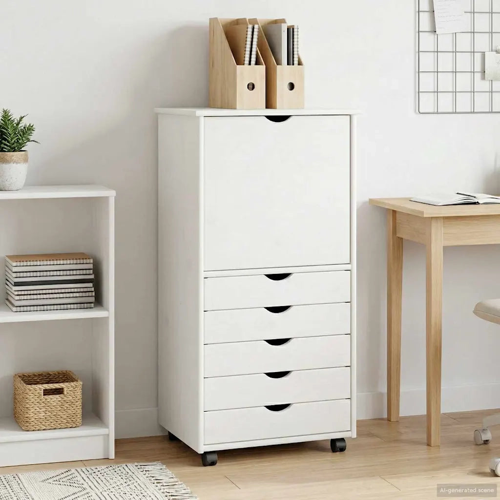 Mobile con Ruote Bianco 53 x 39 x 103 cm Legno di Pino Massello