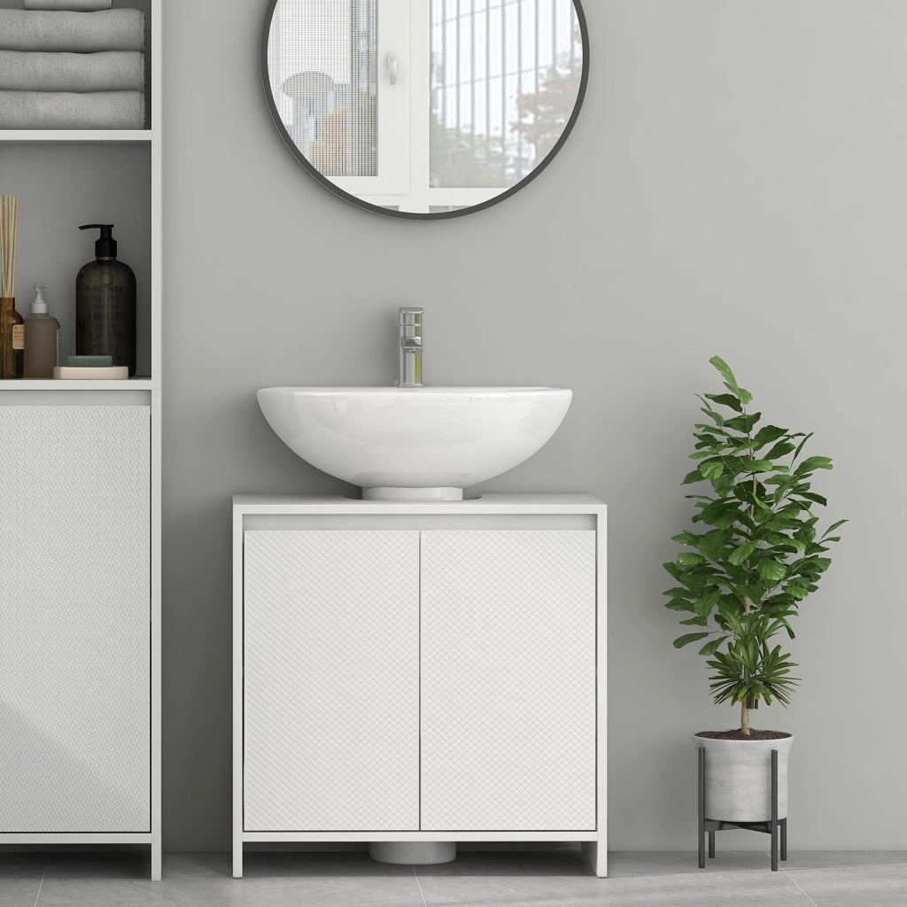 Mobile Sottolavello da Bagno 60x30x60cm 2 Ante Decorate Bianco