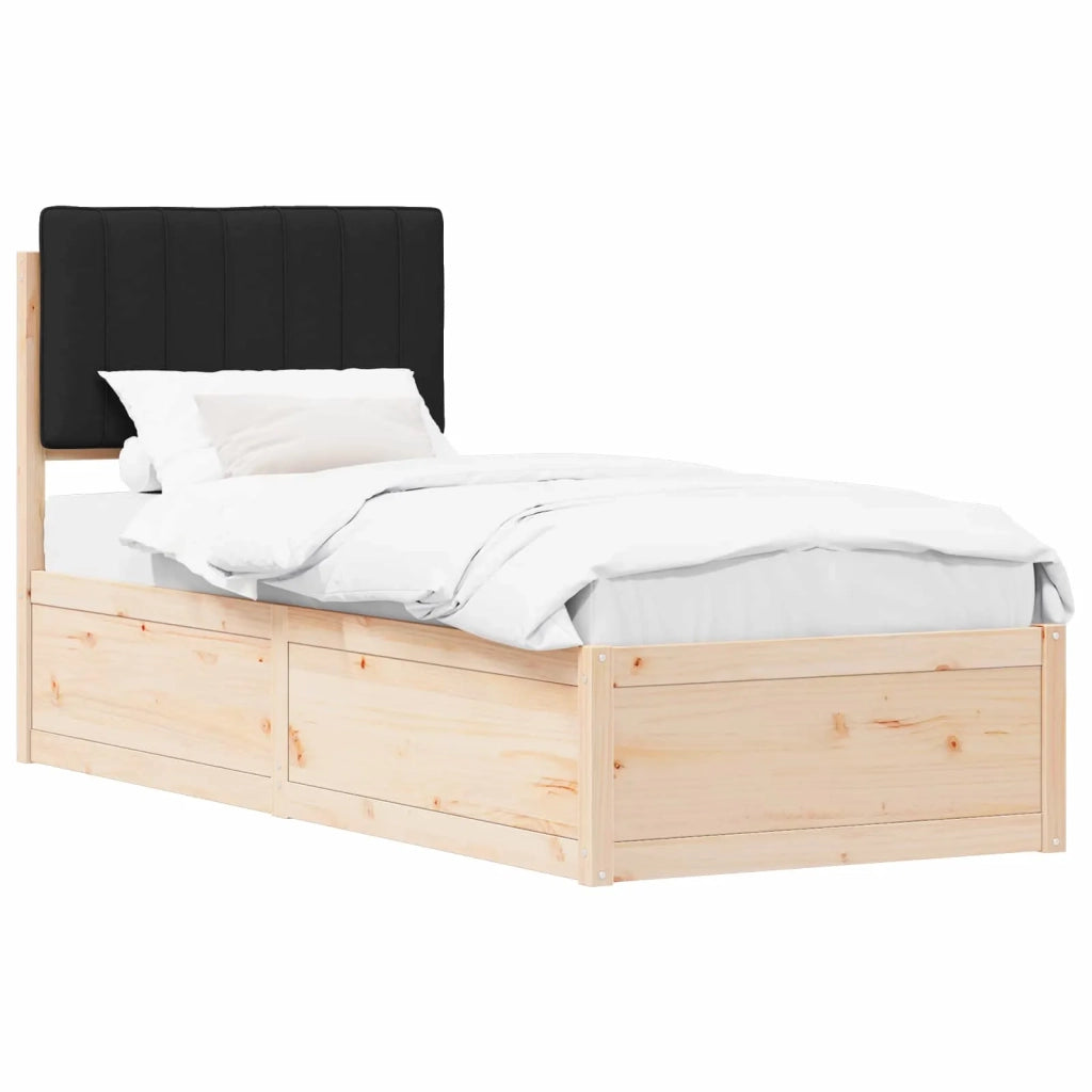 Letto con Testiera Rivestita-Struttura Letto con Testiera Nero 75 x 190 cm Pino massello 272022