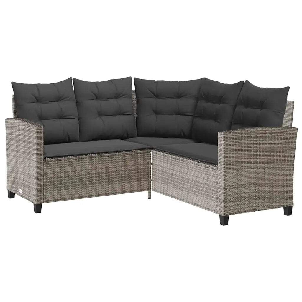 Divano da Giardino con Tavolo e Cuscini a L-Sofa da Giardino-Divano da esterno Grigio Polyrattan 554157