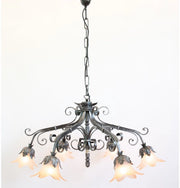 LAMPADARIO PARIS 6 LUCI IN FERRO BATTUTO CRUCCOLINI LANTERNE LAMPADE NERO