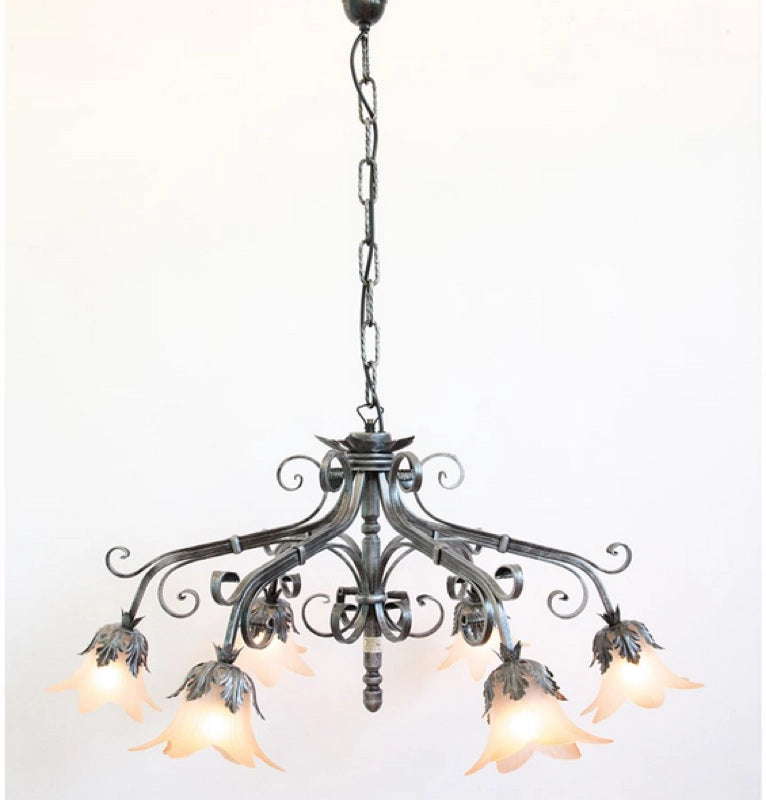 LAMPADARIO PARIS 6 LUCI IN FERRO BATTUTO CRUCCOLINI LANTERNE LAMPADE NERO