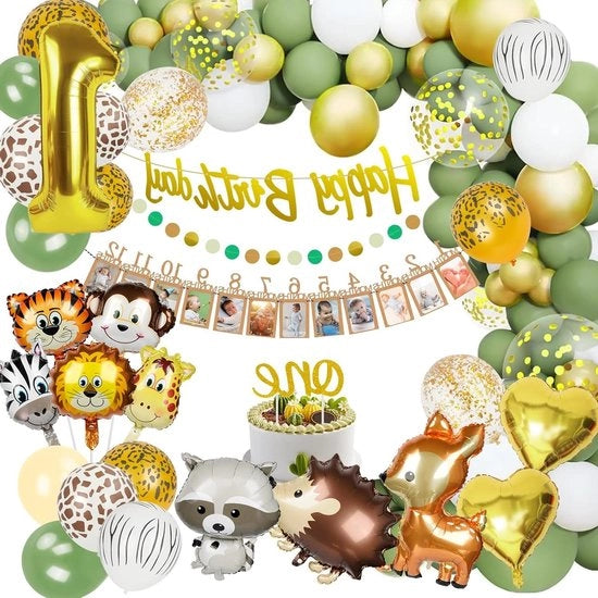 Decorazione di Compleanno 1 anno - Set di Jungle verde marrone pallone animali palloni per bambini (ragazzo ragazza)